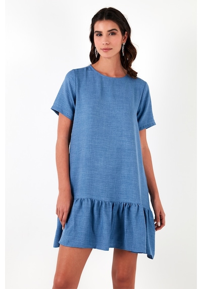 Lela Bisiklet Yaka Etek Ucu Volanlı Regular Fit Bayan Elbise 611El00520 Indigo