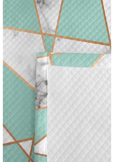 Geometrik Mermer Turkuaz Genç Odası Tek Kişilik Pike Takımı - Gold 160x220 Cm Kapitone Yatak Örtüsü Kabuğu Dal Zemini
