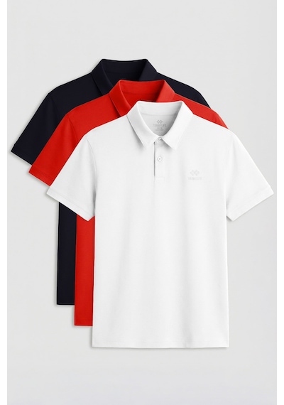 Standart Fit Basic Polo Yaka 3lü Paket Beyaz-lacivert-kırmızı Erkek T-shirt - 87748 Beyaz - Lacivert - Turuncu