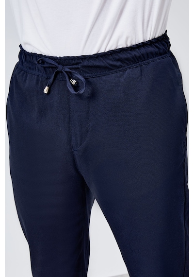 HLT Jeans Erkek Lacivert Relaxed Fit Yandan Cepli Beli Lastikli Bağcıklı Duble Paça Jogger Pantolon Bolt-1997 Lacivert