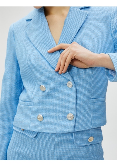Koton Crop Ceket Kruvaze Düğmeli Mavi 3sak50036ıw