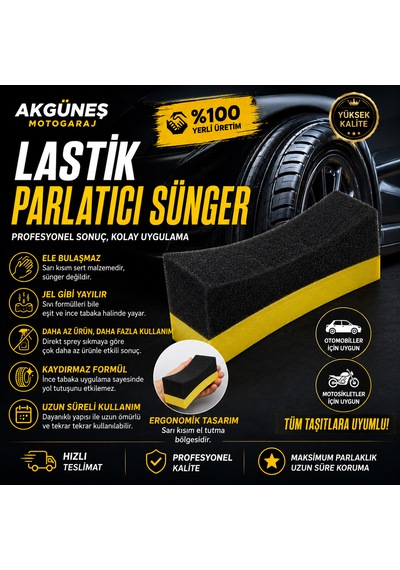 Akgüneş Motogaraj Lastik Parlatıcı Süngeri Kavisli Profesyonel Lastik Aplikatörü Otomobil & Motosiklet