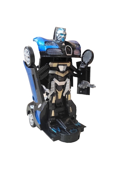 Robota Dönüşebilen Bugatti Araba Işıklı Sesli Müzikli Kendi Kendine Gezen Pilli Oyuncak 20 Cm. Mavi-kırmızı