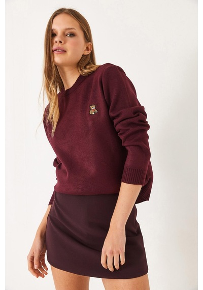 Shade Kadınteddy Nakışlı Basic Kazak 20247602 - Bordo