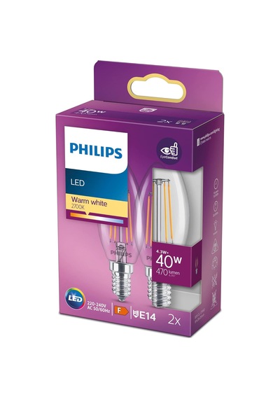 40w B35 Led Mum Filament Ampul 2700k Beyaz Işık E14 Ince Duy Dim Edilmez 2'li Ekopaket Diğer