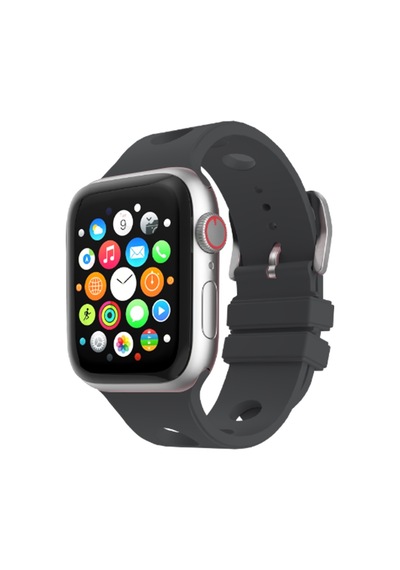Apple Watch 10 42mm Uyumlu Kordon Delikli Tasarım Silikon Koyu Gri
