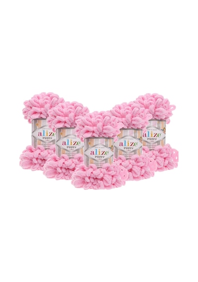 Alize 5 Adet El Örgü Ipliği Puffy 5'li Paket - 185 Pembe - 100 Gr. 9 Mt. Parmak Örgü Ipi 185 (Açık Pembe)