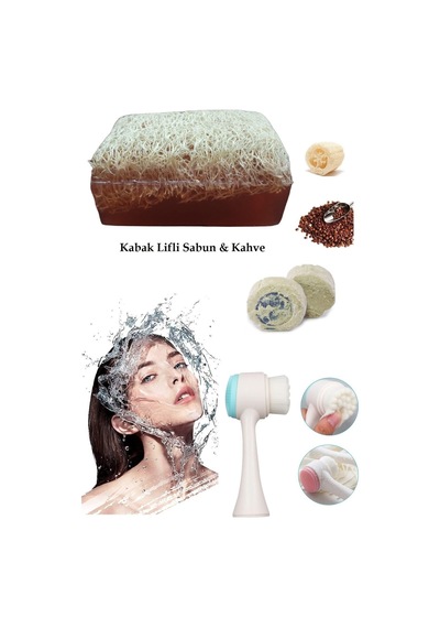 3lü Set Yüz Temizleme Fırçası Cilt Bakım Arındırıcı Lifli Peeling Kahveli Sabun Ruşur Taşı