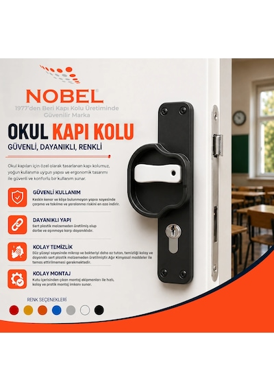 Okul Kapı Kolu Kreş, Anaokulu Ve Sınıf Kapıları İçin Çocuk Korumalı Emniyetli Dayanıklı Plastik Kapı Kolu - Siyah- Beyaz 5 Adet