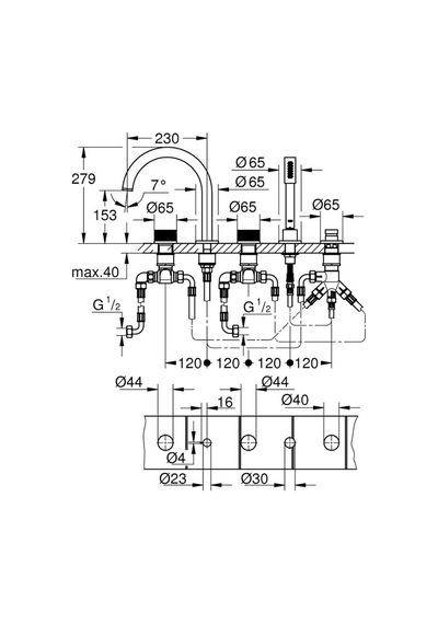 Grohe Atrio Private Collection 5 Delikli Ankastre Küvet Bataryası 25226000 Gümüş