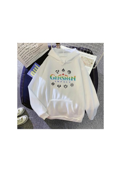 Tarzsokak Beyaz Genshin Darbe Hoodie Oyunu Animeyedi Elemanları Harajukui Kaza