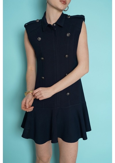 Verymoda Omuzu Apoletli Sıfır Kol Mini Elbise Vmd2974 Lacivert