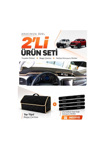 E-biz Toyota Hilux 2016-2025 Uyumlu Torpido Örtüsü + Tay Tüyü Bagaj Çantası - Siyah-bej - To019