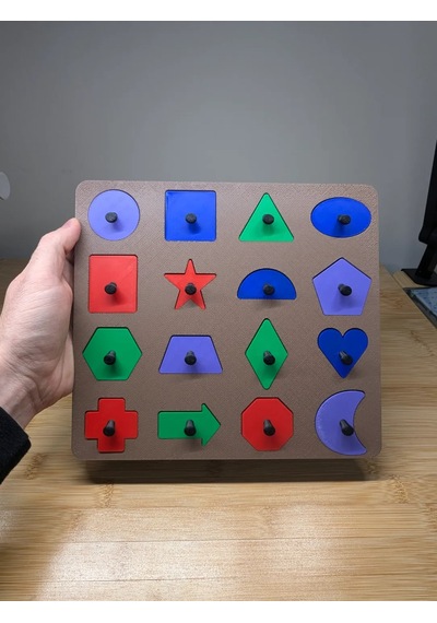 3d Baskı İngilizce Etiketli Şekil Tanıma Puzzle Tahtası - 16 Geometrik Şekil, Bilişsel Gelişim Ve Kelime Öğrenme Seti