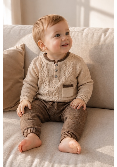 Babyhola Erkek Bebek Triko Kazak Pantolon Takım 23124 Bej