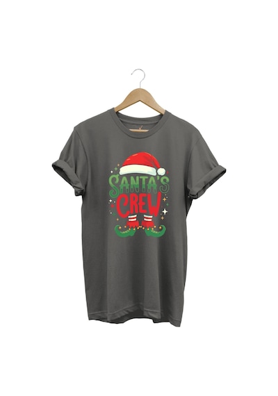 Noel Baba Yılbaşı Christmas Yeni Yıl Hediyesi Baskılı %100 Pamuk Regular Fit Gri T-shirt Antrasit