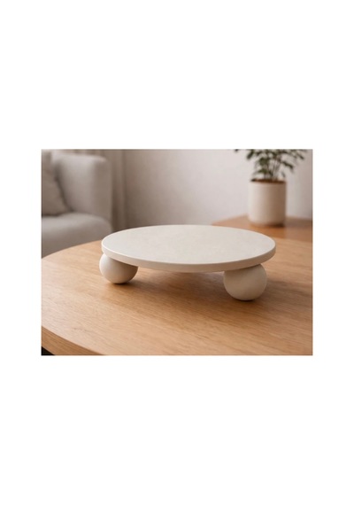 Modern Tasarım Dekoratif Sunum Tepsisi - Organik Pla Malzeme - 20x21x6 Cm Bej Bej