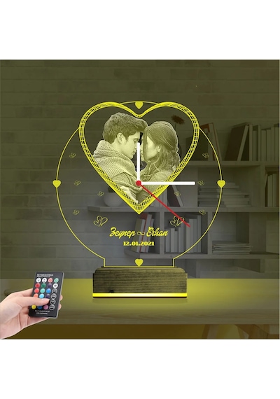 Luvivia Kalp Sevgiliye Hediye V1 Fotoğraflı Saatli 3d Lamba - Masa Gece Lambası
