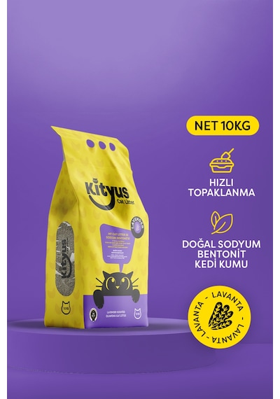 Kityus Lavanta Kokulu İnce Taneli Tozsuz Topaklaşan Bentonit Kedi Kumu 10 KG