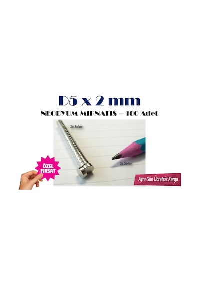 Neodyum Mıknatıs Neodyum Magnet D5X2Mm 100 Adet