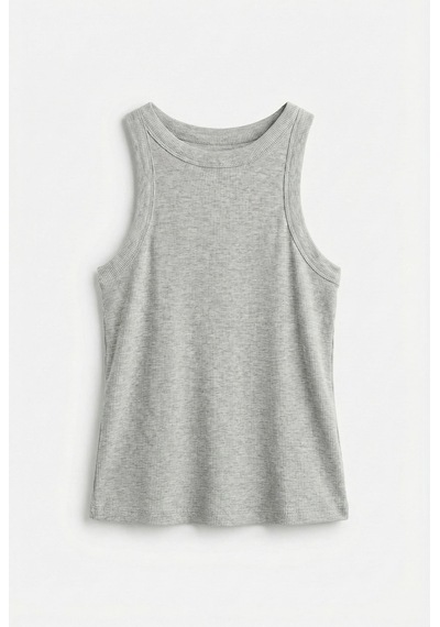 Ollacollection Halter Yaka Basic Fitilli Atlet Karmelanj Gri