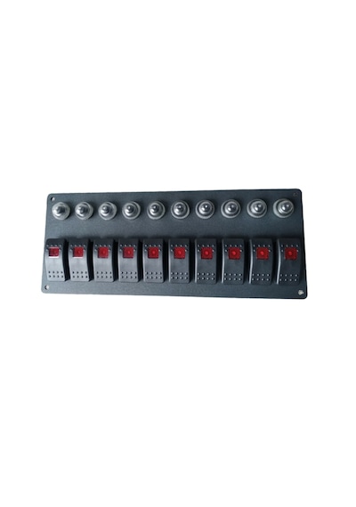 Karavan & Tekne Sigortalı Tuş Paneli Otomatik Panel Alüminyum Gövde - 10'lu