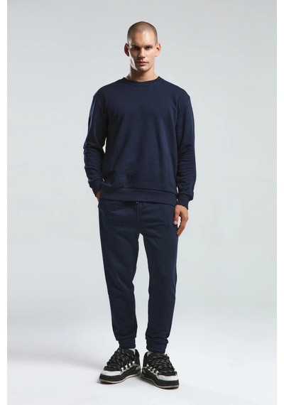 Erkek Bisiklet Yaka Uzun Kol Basıc Sweatshirt Lacivert Lacivert