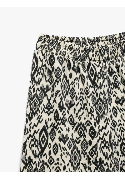 Koton Beli Lastikli Desenli Bol Paça Pantolon Ekru Desenli 5skg40002ak Ekru Desenli Ekru