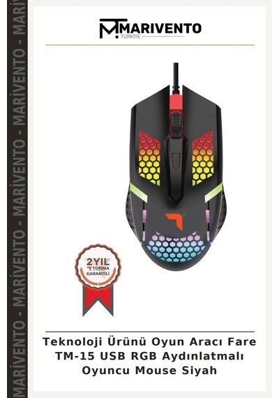 Teknoloji Ürünü Oyun Aracı Fare Tm-15 Usb Rgb Aydınlatmalı Oyuncu Mouse Siyah