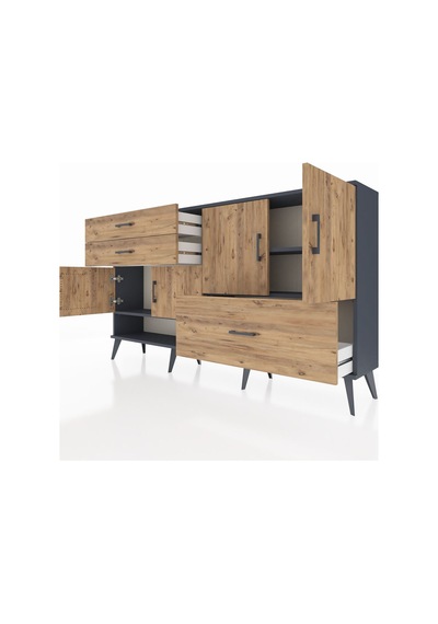 Arges Konsol 3 Raflı 3 Çekmeceli 4 Kapaklı 176x30x99 Antrasit-çam Antrasit-çam