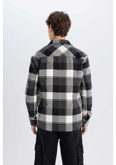 DeFacto Relax Fit Waffle Kareli Oduncu Flanel Pamuklu Uzun Kollu Gömlek Z0639AZ24AUBK81