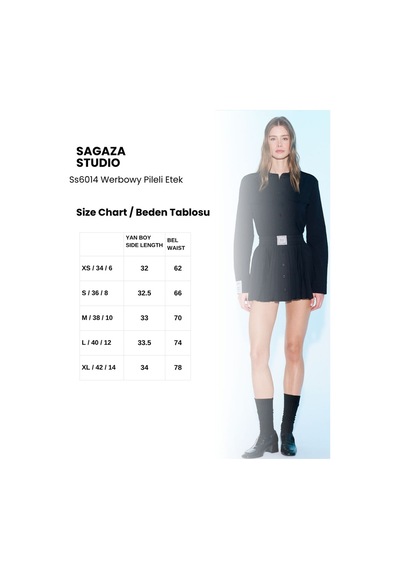 Sagaza Studio Ss6014 Önden Düğmeli Pileli Etek Siyah