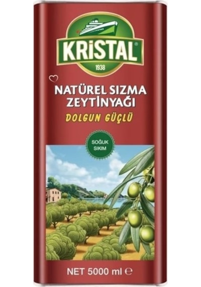 Kristal Natürel Sızma Zeytinyağı Dolgun Güçlü Teneke 5 L