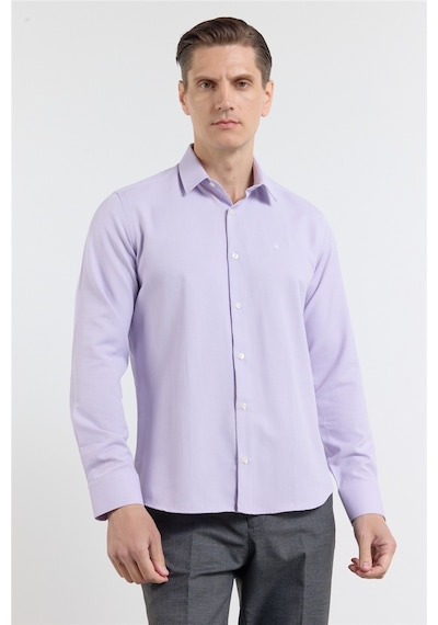 İmza Lila Sert Yaka Uzun Kol Cepsiz Slim Fit Pamuklu Gömlek 1004255284