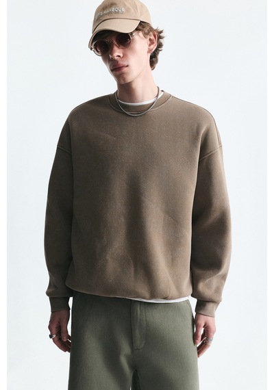 Vamos Basic Oversize Yıkamalı Sweatshirt Vizon