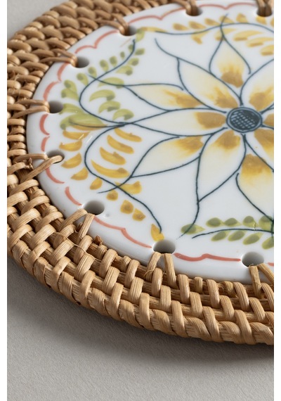 Meander Doğal Rattan El Yapımı Çerçeveli 16 Cm. Turuncu Çiçek Des Naturel