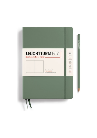 Leuchtturm1917 Not Defteri Orta Boy A5 , Sert Kapak, 251 Numaralandırılmış Sayfa, Düz, Zeytin Yeşili Yeşil