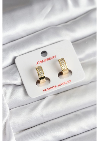 14k Gold Renk Kaplama Zirkon Taşlı Halka Cm Kadın Küpe Çok Renkli