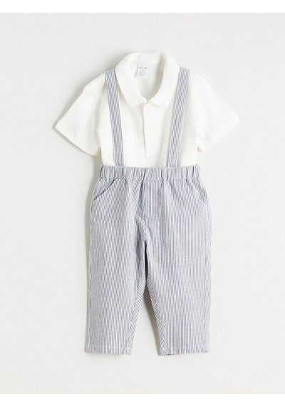 M&b Collection Ekru Polo Yaka Erkek Bebek Tişört Ve Askılı Pantolon 2'li Ekru
