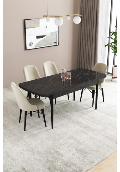 Familieconcept Almira Serisi, Siyah Mermer Desen 80x132 Açılabilir Mdf Mutfak Masası Takımı 4 Adet Sandalye Krem Familieconcept Almira Serisi, Siyah Mermer Desen 80x132 Açılabilir Mdf Mutfak Masası Takımı 4 Adet Sandalye Krem