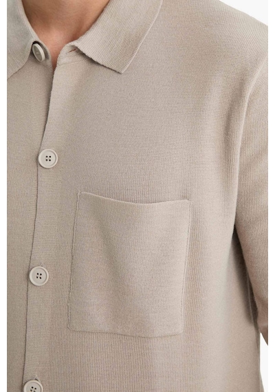 Defacto Standart Fit Polo Yaka Düğmeli Ön Cep Detaylı Triko Hırka F3720ax25wngr302 Gri