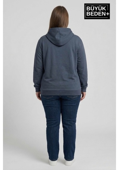 Süperlife Kadın Büyük Beden Fermuarlı Kapüşonlu İnce Sweatshirt Hırka - Rahat Kalıp Spr26bhr960 Indigo