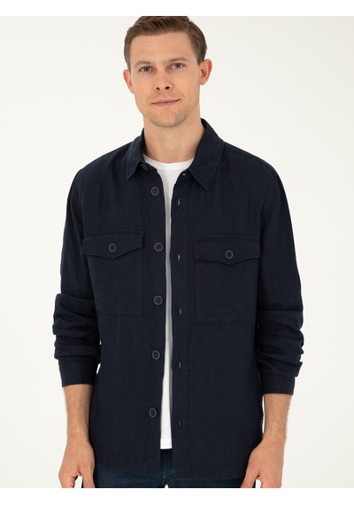 Cacharel Lacivert Regular Fit %100 Keten Gömlek Ceket Cacharel Lacivert Regular Fit %100 Keten Gömlek Ceket