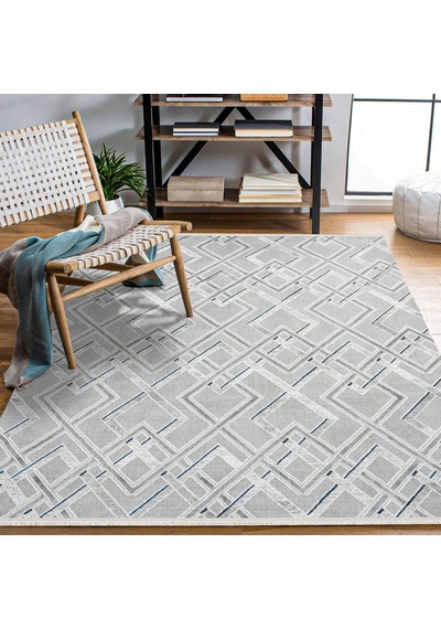 Bespoky Royal Geometrik Modern Salon Halısı Makine Dokuma Gri