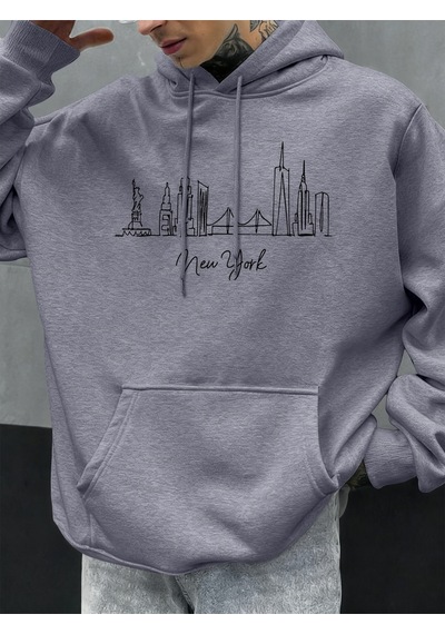 Startmore Startmorenew York City Line Baskı Sonbahar Kapüşonlular Erkekler Polar Rahat Hoody Rahat Hip Hop Sokak Gri
