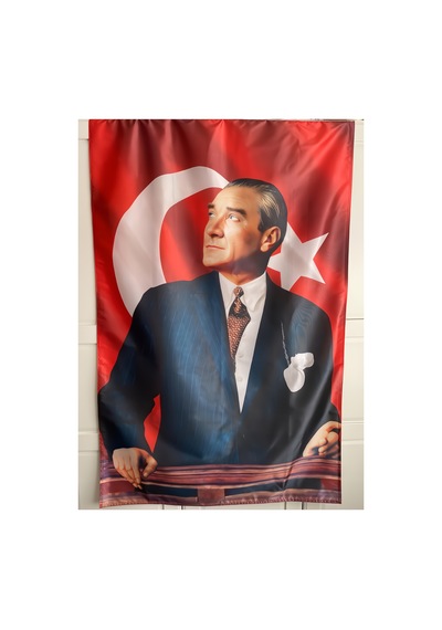 300x450 Cm Atatürk Baskılı Türk Bayrağı Raşel Kumaş, Çift Dikiş, Solmaz Renk 300 x 450 CM