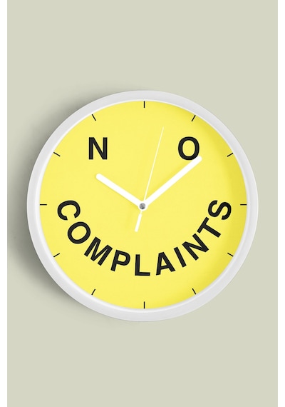 ' No Complaints '' Yazıllı Modern Tasarım Duvar Saati - 25cm - Önü Camlı Beyaz Kasa-jh0332 Beyaz