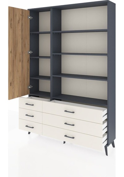 Arges Dolap 8 Raflı 6 Çekmeceli Tek Kapaklı 132x30x195 Antrasit-çam/aytaşı Atlas Çam/aytası Arges Dolap 8 Raflı 6 Çekmeceli Tek Kapaklı 132x30x195 Antrasit-çam/aytaşı Atlas Çam/aytası
