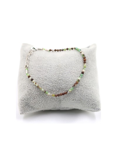 Krizopras Chrysoprase Taşı Doğal Taş Kolye Bileklik Seti Fasetli Kesim 2-3 Mm Yeşil