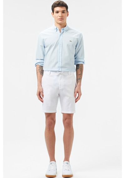 Lacoste Men's Regular Fit White Bermuda Shorts Erkek Keten Pamuk Bermuda Şort Beyaz